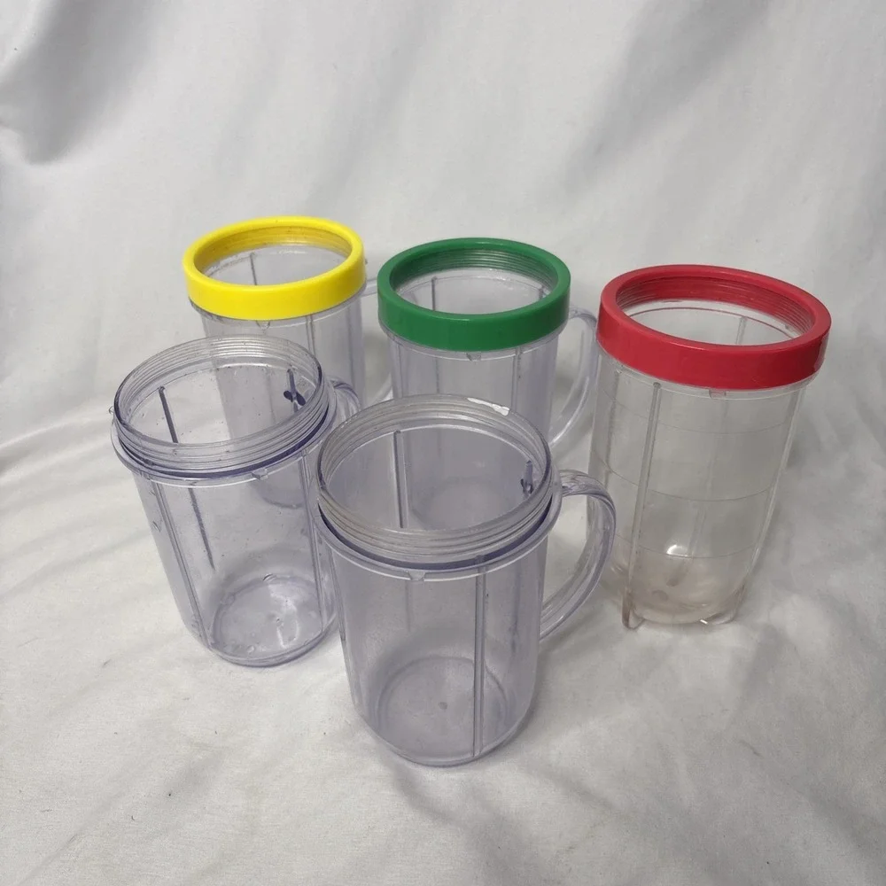 Magic Bullet Blender Spare Extra‎ Cups Mugs & Rims, Lot Of 5 Clear Plastic